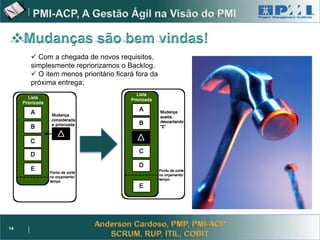 Project Management



      Com a chegada de novos requisitos,
     simplesmente repriorizamos o Backlog.
      O item menos prioritário ficará fora da
     próxima entrega;




14
 