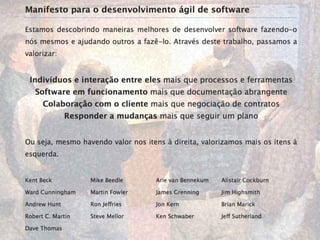 Manifesto para o desenvolvimento ágil de software
 