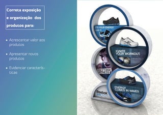 Correta exposição
e organização dos
produtos para:
•	 Acrescentar valor aos
produtos
•	 Apresentar novos
produtos
•	 Evidenciar caracterís-
ticas
 