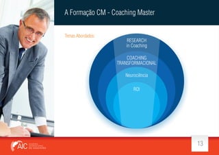 A Formação CM - Coaching Master
Temas Abordados:

RESEARCH
in Coaching
COACHING
TRANSFORMACIONAL
Neurociência
ROI

13

 