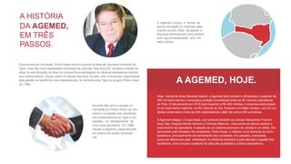 A HISTÓRIA
DA AGEMED,
EM TRÊS
PASSOS.
Economista por formação, Pedro Assis era pro ssional da área de recursos humanos da
Tigre, uma das mais respeitadas empresas de Joinville. Nos anos 90, recebeu a tarefa de
atuar na estruturação da área da companhia encarregada de oferecer assistência médica
aos colaboradores. Surgiu assim a Hansen Serviços Sociais Ltda. A empresa, responsável
pela gestão de benefícios dos trabalhadores, foi vendida pela Tigre ao próprio Pedro Assis
em 1995.
Durante três anos a equipe co-
mandada por Pedro Assis, se con-
centrou na gestão dos benefícios
aos colaboradores da Tigre e em
paralelo, no planejamento de
uma nova operadora. Em 1998,
nasceu a Agemed, especializada
em planos de saúde corporati-
vos.
A Agemed iniciou a venda de
planos de saúde no mercado cata-
rinense no ano 2000. Na época, a
empresa administrava uma carteira
com aproximadamente dois mil
bene ciários.
A AGEMED, HOJE.
Hoje, menos de duas décadas depois, a Agemed está prestes a ultrapassar o patamar de
250 mil bene ciários e conquistou posição consolidada entre as 50 maiores operadoras
do País. O faturamento em 2016 será superior a R$ 400 milhões. A empresa está presen-
te em toda Santa Catarina, no Rio Grande do Sul, Paraná e em Mato Grosso, com 25 uni-
dades comerciais e mais de 300 colaboradores, além de outros 300 corretores.
A Agemed integra o Grupo Assis, que controla também as marcas Vanquisher Franchi-
sing Ltda, Hospital Monte Hermon e Clínicas Milenium. Uma soma de fatores explica o
crescimento da operadora. A adoção de um sistema exclusivo de vendas é um deles. De-
senvolvido pelo fundador da companhia, Pedro Assis, o método inclui técnicas de recru-
tamento e, principalmente de treinamento dos corretores. Em paralelo, a empresa
busca se diferenciar pela exibilidade na oferta de produtos e pela atenção à gestão dos
benefícios, com a busca constante de aliar alta qualidade a custos competitivos.
 