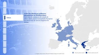Grécia
Atuais países da UE Novos países da UE
O fim das ditaduras militares:
alargamento ao Mediterrâneo
Cerimónia de assinatura do tratado de
adesão deste país às Comunidades Europeias
em 28 de maio de 1979 na Zappeion de
Atenas.
© Imagens | Sítio internet oficial da Presidência belga do Conselho da UE
 