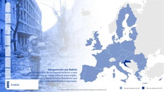 Croácia
Atuais países da UE Novos países da UE
© Imagens | Sítio internet oficial da Presidência belga do Conselho da UE
Alargamento aos Balcãs
A desintegração da ex-Jugoslávia levou a uma
sucessão de guerras de independência nesta região,
conduzindo a novos Estados Balcânicos que
desejavam estabilidade e segurança.
 
