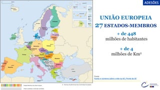 UNIÃO EUROPEIA
27 ESTADOS-MEMBROS
+ de 448
milhões de habitantes
+ de 4
milhões de Km2
Fonte:
Factos e números sobre a vida na UE | Portal da UE
ADESÕES
© Serviço Audiovisual da Comissão Europeia
 