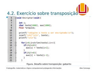 4.2. Exercício sobre transposição
Criptografia: matemática e lógica computacional protegendo informações Alex Camargo
Figura. Desafio sobre transposição: gabarito
 
