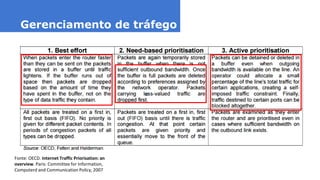 Gerenciamento de tráfego
Fonte: OECD. Internet Traffic Priorisation: an
overview. Paris: Committee for Information,
Computerd and Communication Policy, 2007
 