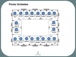 Finais Unidades


    2           3         4       5        6        7         8          9

              40,21m² 40,33m² 40,33m²   40,33m² 40,33m²     40,21m²
   51m²                                                                  51m²



         1                                                              10

                                                                      49,07m²
    49,07m²

         20                                                             11

    49,07m²                                                           49,07m²




    19          18        17      16      15       14         13         12

              40,21m²   40,33m² 40,33m²                     40,21m²
                                        40,33m²   40,33m²
    51m²                                                                 51m²
 