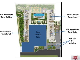 Hall de                 Hall de
   entrada                 entrada
Torre Golden             Torre Sunset



                           Hall de
  Hall de                  entrada
  entrada       Torre
               Central   Torre Hyde
Torre Royal
                Park
                              Entrada
                                De
                              veículos
 