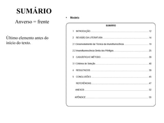 SUMÁRIO
Último elemento antes do
início do texto.
Anverso = frente
 