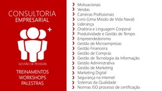Motivacionais
Vendas
Carreiras Profissionais
Livro (Uma Missão de Vida Naval)
Liderança
Oratória e Linguagem Corporal
Produtividade e Gestão de Tempo
Empreendedorismo
Gestão de Microempresas
Gestão Financeira
Gestão de Compras
Gestão de Tecnologia da Informação
Gestão Administrativa
Gestão de Marketing
Marketing Digital
Segurança na Internet
Sistemas da Qualidade
Normas ISO processo de certificação
CONSULTORIA
EMPRESARIAL
TREINAMENTOS
WORKSHOPS
PALESTRAS
 