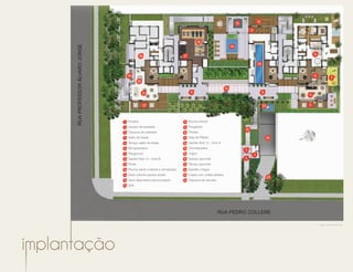 25
24
14
20
8
15
15
21 99
13
19
7
12
18
6
3
23
11
17
5
2
22
10
16
4
1
14
20
8
15
21
9
25
13
19
7
24
12
18
6
3
23
11
17
5
2
22
10
16
4
1 Portaria
Acesso de pedestre
Clausura de pedestre
Salão de festas
Terraço salão de festas
Brinquedoteca
Playground
Garden ﬁnal 13 - torre B
Pilotis
Piscina adulto coberta e climatizada
Deck coberto piscina adulto
Deck descoberto piscina adulto
SPA
Piscina infantil
Pergolado
Fitness
Sala de Pilates
Garden ﬁnal 12 - torre A
Churrasqueira
Jogos
Espaço gourmet
Terraço gourmet
Espelho d’água
Lixeira com coleta seletiva
Clausura de veículos
RUA PEDRO COLLERE
RUAPROFEssORáLvAROjORgE
Imagem meramente ilustrativa.
 