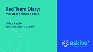 Red Team Diary:
Meu Recon falhou e agora?
Arthur Paixão
Red Team Leader | C6 Bank
 