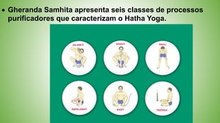  Gheranda Samhita apresenta seis classes de processos
purificadores que caracterizam o Hatha Yoga.
 
