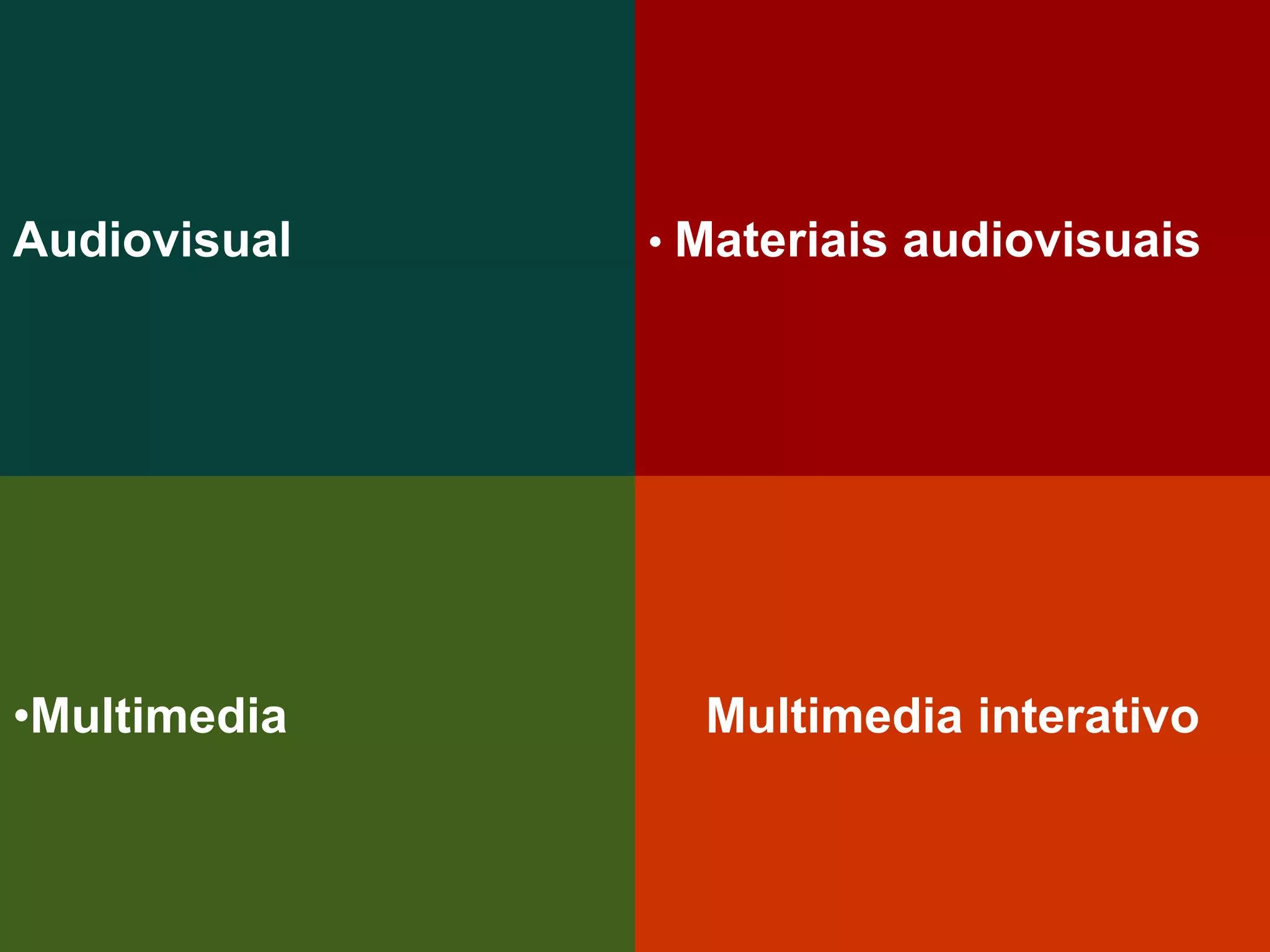 Audiovisual • Materiais audiovisuais
Multimedia interativo•Multimedia
 