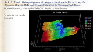Simulação em estado
transiente
Ação 2. Estudo Hidrogeológico e Modelagem Numérica de Fluxo do Aquífero
Cretáceo Urucuia: Balanço Hídrico e Estimativa de Recursos Explotáveis.
Modelo Numérico - Visual MODFLOW: Bacia do Alto Grande
 