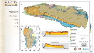 Ação 2. Estudo Hidrogeológico e Modelagem Numérica de Fluxo do Aquífero
Cretáceo Urucuia: Balanço Hídrico e Estimativa de Recursos Explotáveis.
o Geologia:
o Grupo Urucuia
o Fm. Posse
o Fm. Serra das Araras
Modelo Conceitual
 