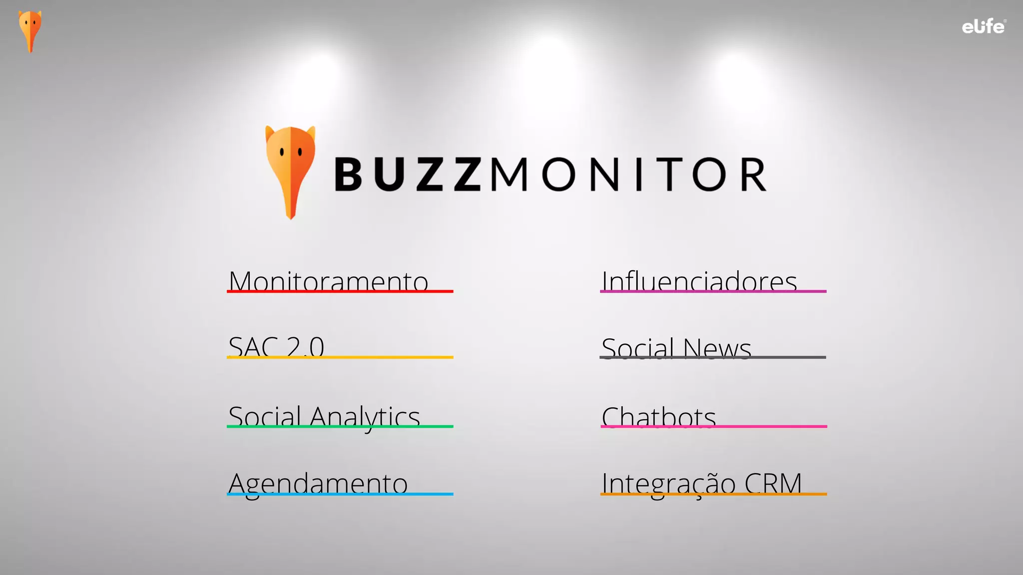 Social News
Chatbots
InfluenciadoresMonitoramento
SAC 2.0
Social Analytics
Agendamento Integração CRM
 