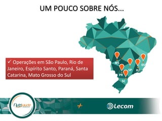 UM POUCO SOBRE NÓS...
 Operações em São Paulo, Rio de
Janeiro, Espírito Santo, Paraná, Santa
Catarina, Mato Grosso do Sul
 