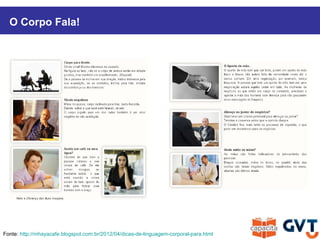 Fonte: http://mhayacafe.blogspot.com.br/2012/04/dicas-de-linguagem-corporal-para.html
O Corpo Fala!
 