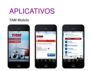 APLICATIVOS
TAM Mobile

Objetivos
• permitir aos consumidores acesso fácil ao Check-In (web check-in);
• funcionar como ca...