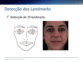 8
-------------------------------------------------------------------------------------------------------------------
Detecção dos Landmarks
CBA 2012, Campina Grande, Brasil
 Detecção de 19 landmarks
 
