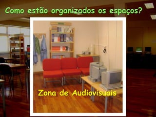 Como estão organizados os espaços?Zona de Audiovisuais