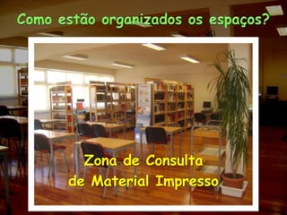 Como estão organizados os espaços?Zona de Consultade Material Impresso