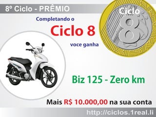 8º Ciclo - PRÊMIO

Ciclo

8
Biz125-Zerokm

MaisR$10.000,00nasuaconta
http://ciclos.1real.li

 
