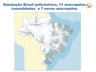 Simulação Brasil policêntrico, 11 macropólos consolidados  e 7 novos macropólos 