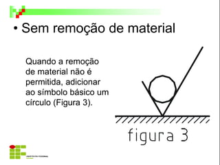 • Sem remoção de material
Quando a remoção
de material não é
permitida, adicionar
ao símbolo básico um
círculo (Figura 3).
 