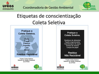 Etiquetas de conscientização
Coleta Seletiva
 