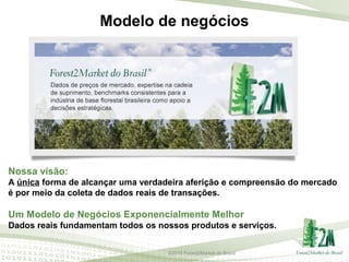 Modelo de negócios

Nossa visão:
A única forma de alcançar uma verdadeira aferição e compreensão do mercado
é por meio da coleta de dados reais de transações.

Um Modelo de Negócios Exponencialmente Melhor
Dados reais fundamentam todos os nossos produtos e serviços.
©2013 Forest2Market do Brasil

 