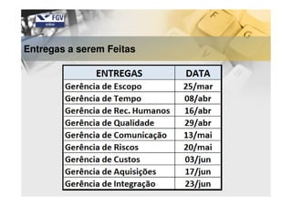 Entregas a serem Feitas
 