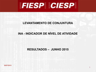 1
1
30/07/2015
LEVANTAMENTO DE CONJUNTURA
INA - INDICADOR DE NÍVEL DE ATIVIDADE
RESULTADOS – JUNHO 2015
 