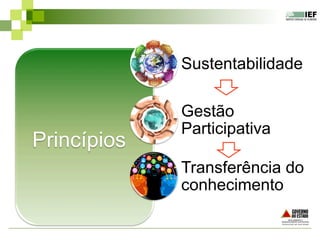 Princípios
Sustentabilidade
Gestão
Participativa
Transferência do
conhecimento
 