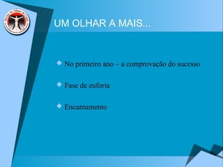 UM OLHAR A MAIS...
 No primeiro ano – a comprovação do sucesso
 Fase de euforia
 Encantamento
 
