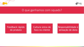 Feedback rápido
do produto
Cultura única de
foco no cliente
Responsabilidade e
sensação de dono
O que ganhamos com squads?
 