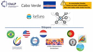 Cabo Verde
Diáspora
União Caboverdiana
Amsterdam
As associações listadas
foram-nos bem referenciadas.
Mas nem todas estão ainda inscritas
 