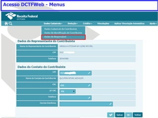 Acesso DCTFWeb - Menus
 