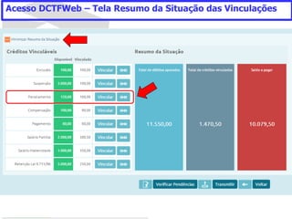 Acesso DCTFWeb – Tela Resumo da Situação das Vinculações
 