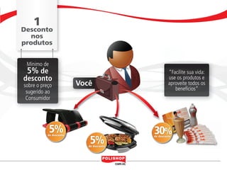 1
                       Desconto
                          nos
                       produtos


                              Mínimo de
                              5% de                                            “Facilite sua vida:
                          desconto                                             use os produtos e
                          sobre o preço              Você                      aproveite todos os
                                                                                  benefícios”
                           sugerido ao
                           Consumidor




                                          5%                          30%
                                                         5%
                                       de desconto                    de desconto


                                                        de desconto




                                                                                                               13


polly_opportunity_3_2012.indd 13                                                                     16/05/2012 09:50:24
 