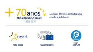 Aceda aos diferentes conteúdos sobre
a Declaração Schuman
1950-2024
PORTAL EUROCID PARLAMENTO EUROPEU EUROPEANA
Exposição
 