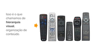 Isso é o que
chamamos de
hierarquia
visual,
organização de
conteúdo.
 