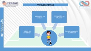 ATLETA
“O PAÍS DO
FUTEBOL”
“MERCADO DA
BOLA”
FORMAÇÃO DE
ATLETAS
DESENVOLVIMENT
O HUMANO
INTRODUÇÃO
PROBLEMATIZAÇÃO
 
