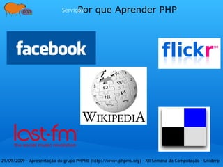 29/09/2009 - Apresentação do grupo PHPMS (http://www.phpms.org) - XII Semana da Computação - Uniderp  Histórico Eventos ,  Encontros ,  Workshops  e  Confraternizações Reuniões 07/07/2007 04/05/2008 