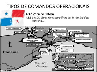 TIPOS DE COMANDOS OPERACIONAIS
4.3.5 Zona de Defesa
4.3.5.1 As ZD são espaços geográficos destinados à defesa
territorial...
 