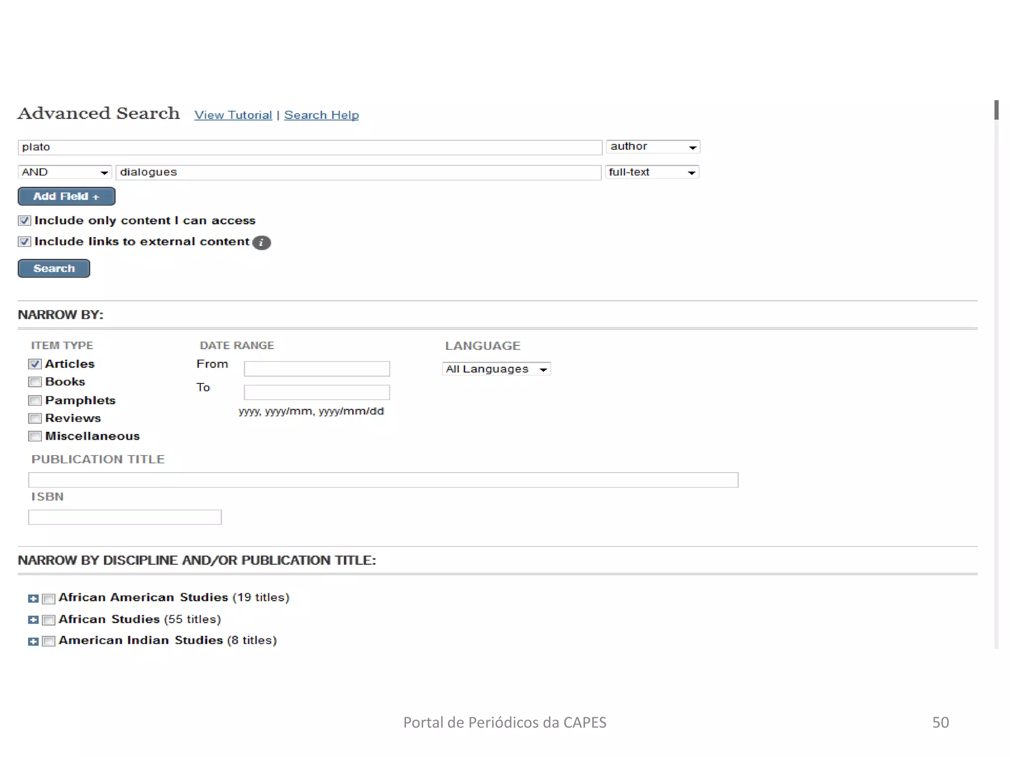 Portal de Periódicos da CAPES 50
 