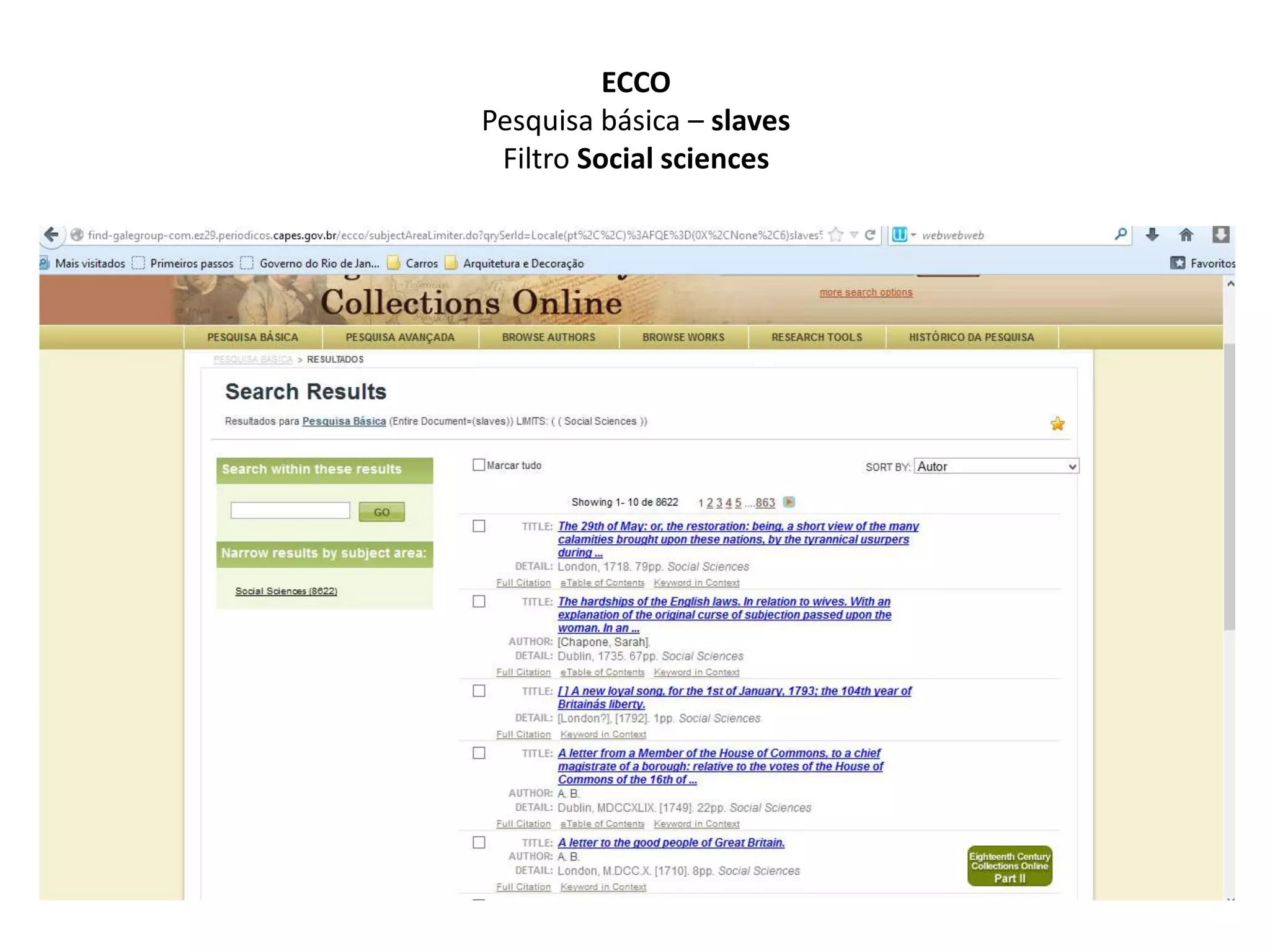 ECCO
Pesquisa básica – slaves
Filtro Social sciences
 