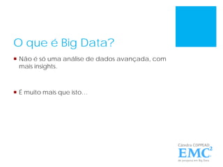 O que é Big Data?
 Não é só uma análise de dados avançada, com
mais insights.
 É muito mais que isto…
 