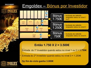 Você chegou ao seu objetivo
Nível 1

1

2

3

4

5

6

7

Nível 2

Nível 3

Nível 4

vc
Início do recebimento - $$$$$$$$$$

www.emgoldexourobrasil.com.br

8

 